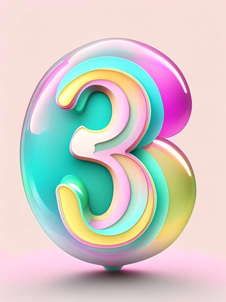 3, Number, Education Bubble Rainbow 1