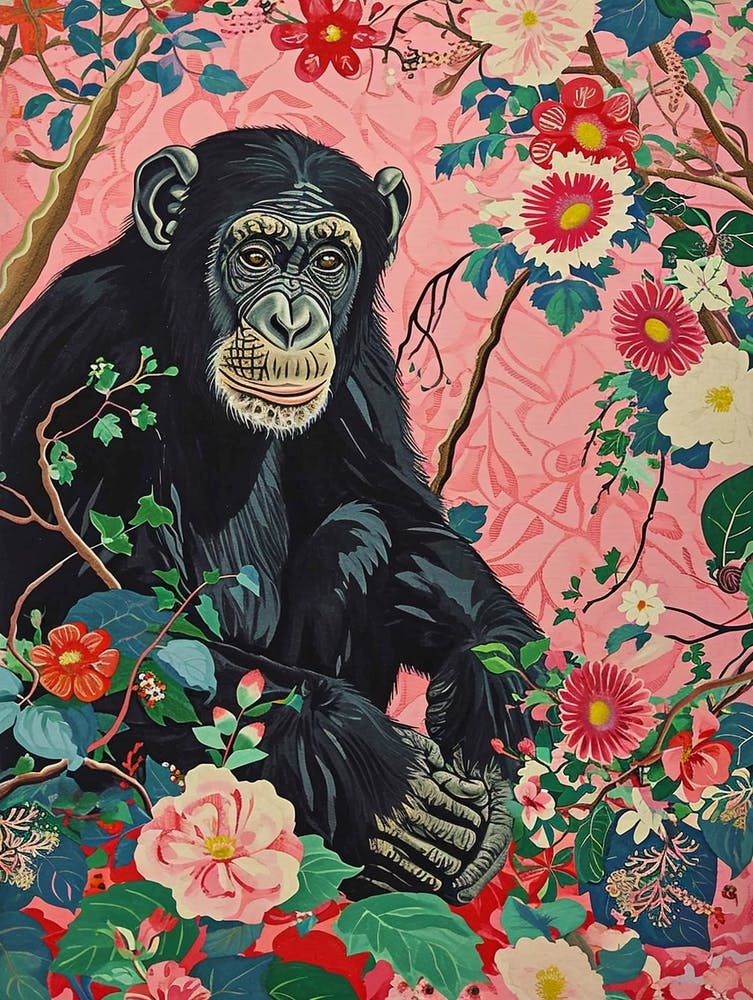 Floral Animal Painting Bonobo 2