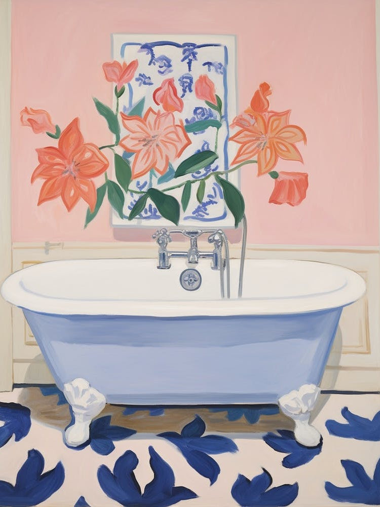 A Bathtube Full Hibiscus In A Bathroom 1