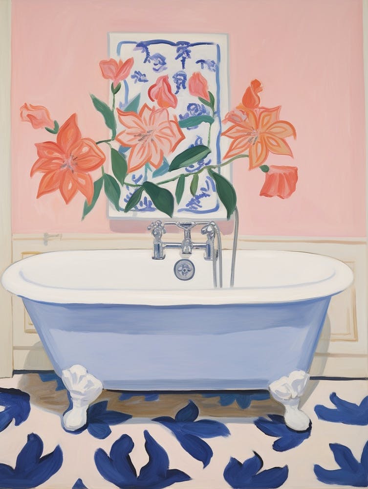 A Bathtube Full Hibiscus In A Bathroom 1