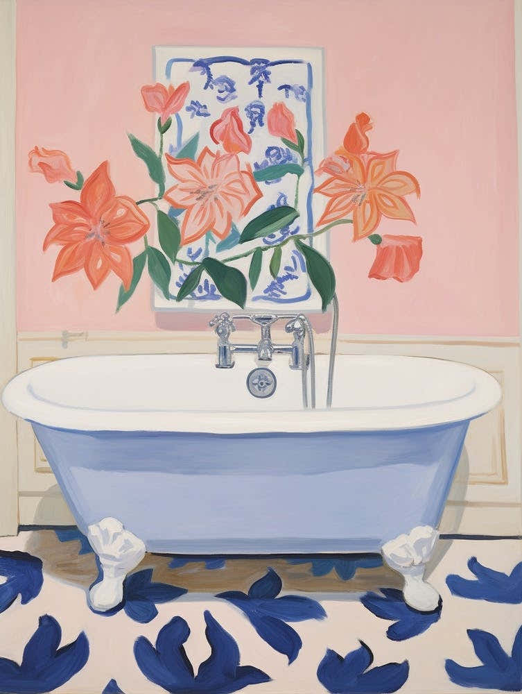 A Bathtube Full Hibiscus In A Bathroom 1