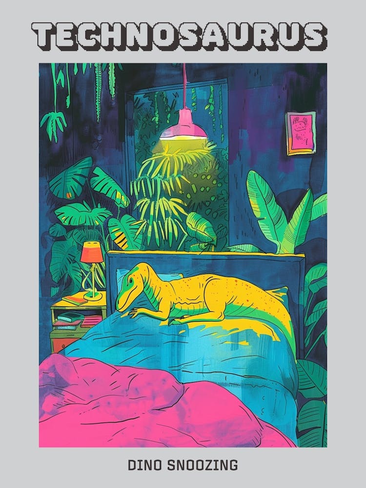 Dinosaur Snoozing In Bedroom Poster