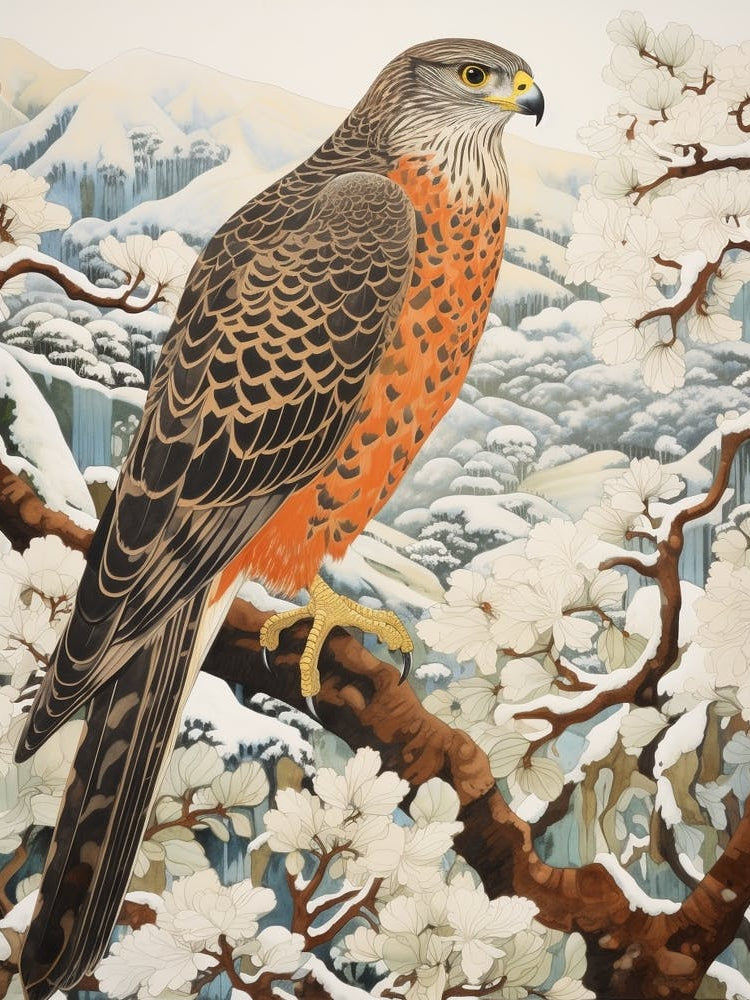 Winter Bird Painting Falcon 1