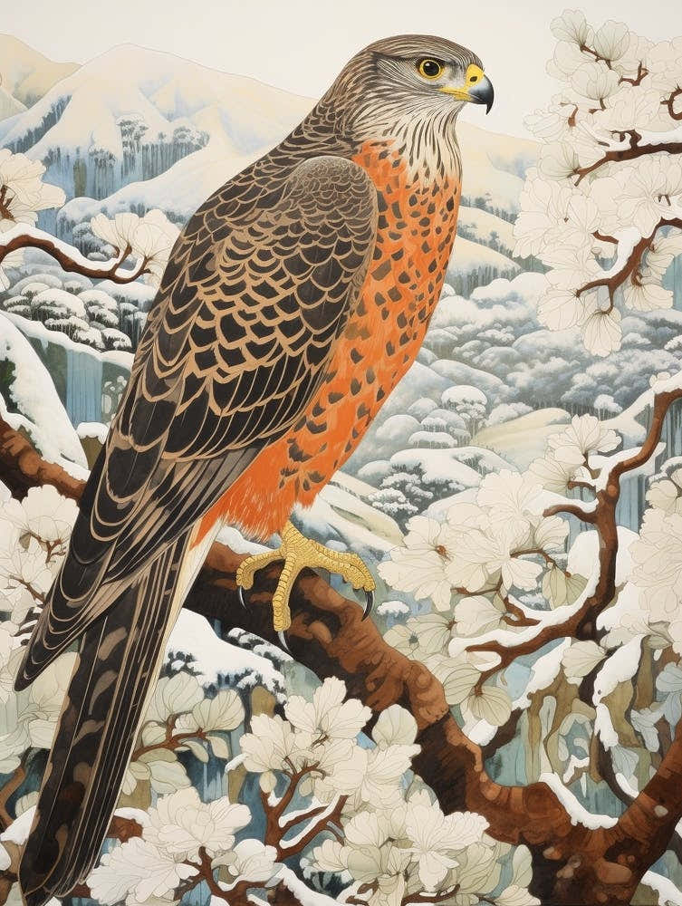 Winter Bird Painting Falcon 1