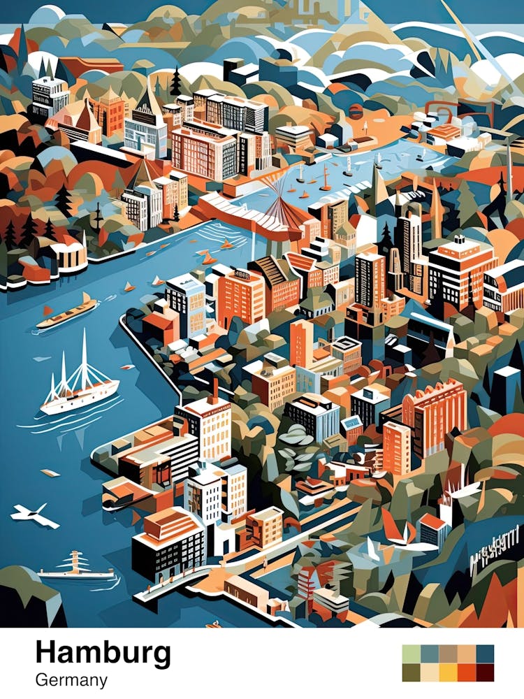 Hamburg, Germany, Geometric Illustration 3 Poster