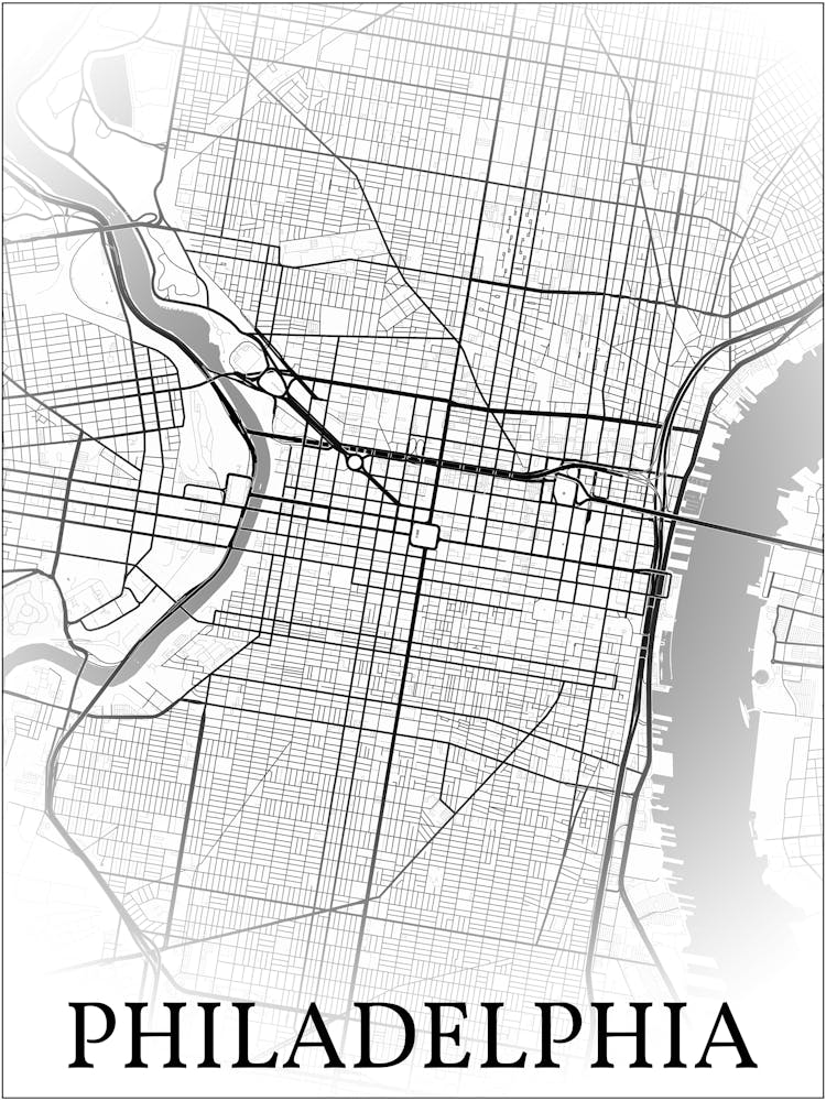 Philadelphia, Pennsylvania, United States, City Map, Black And White Fade Design 1