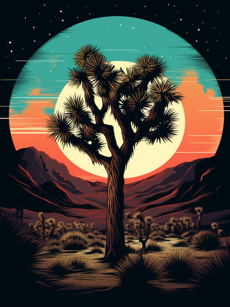 Joshua Tree At Night, Retro Illustration(4)