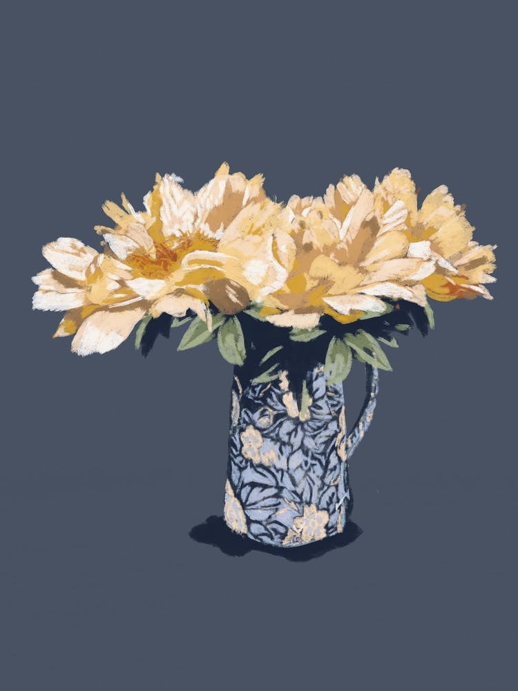 Yellow Flowers In A Blue Vase