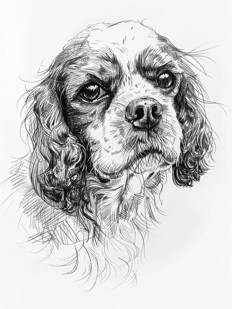 Cavalier King Charles Dog Line Sketch Dog Line Drawing Sketch 2