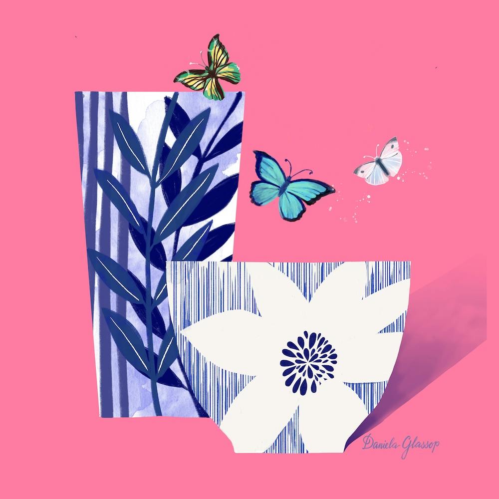 Two Vases On Pink Square