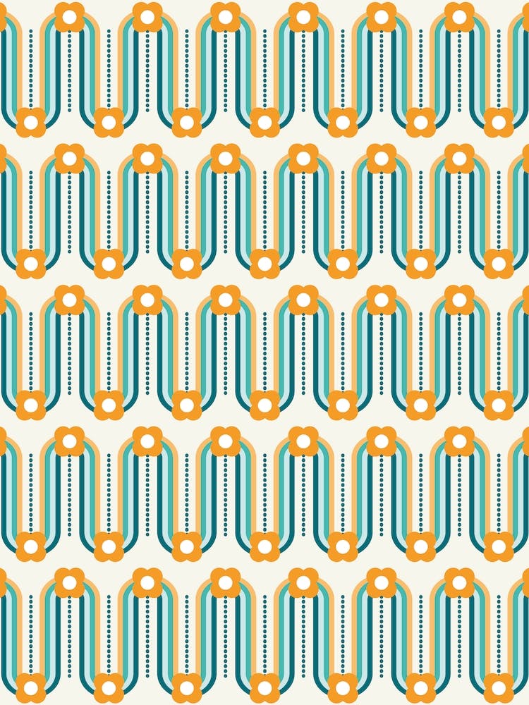 Retro Wavy Rainbows And Flowers Cream