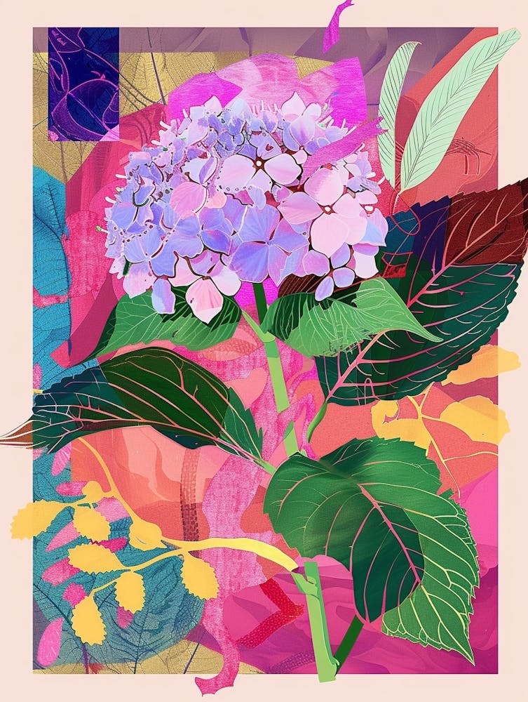 Hydrangea 3 Neon Flower Collage