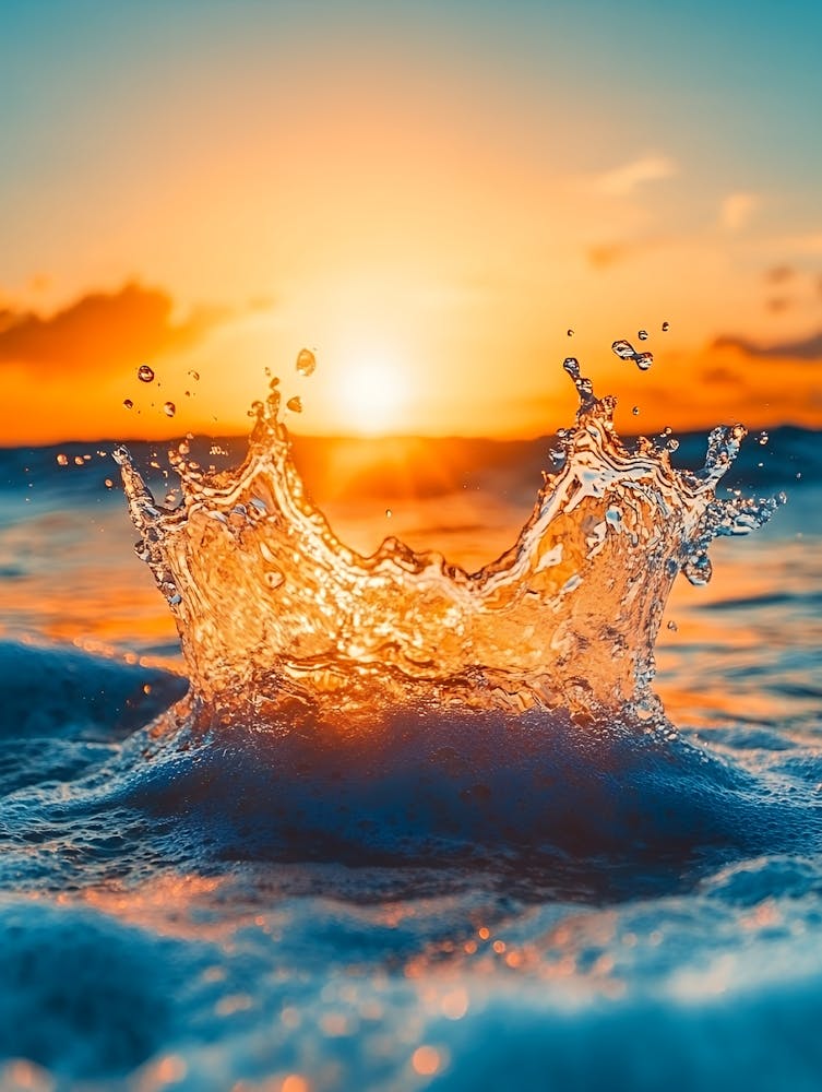 Water Splash At Sunset