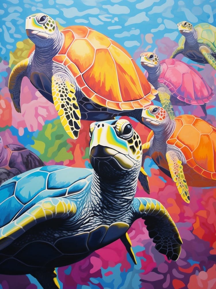 Rainbow Turtle Collage Style