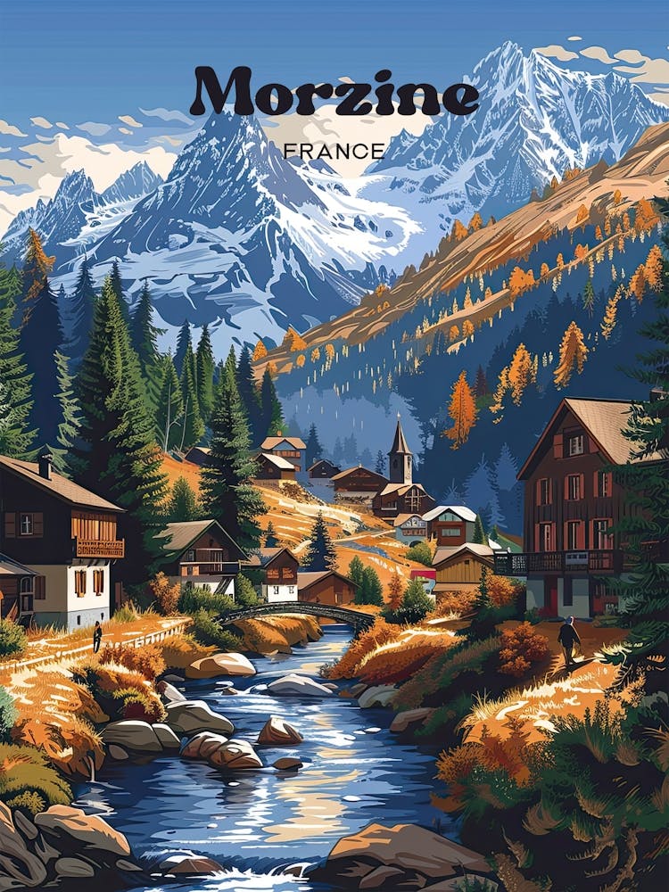 Morzine France Serene Travel Art Illustration