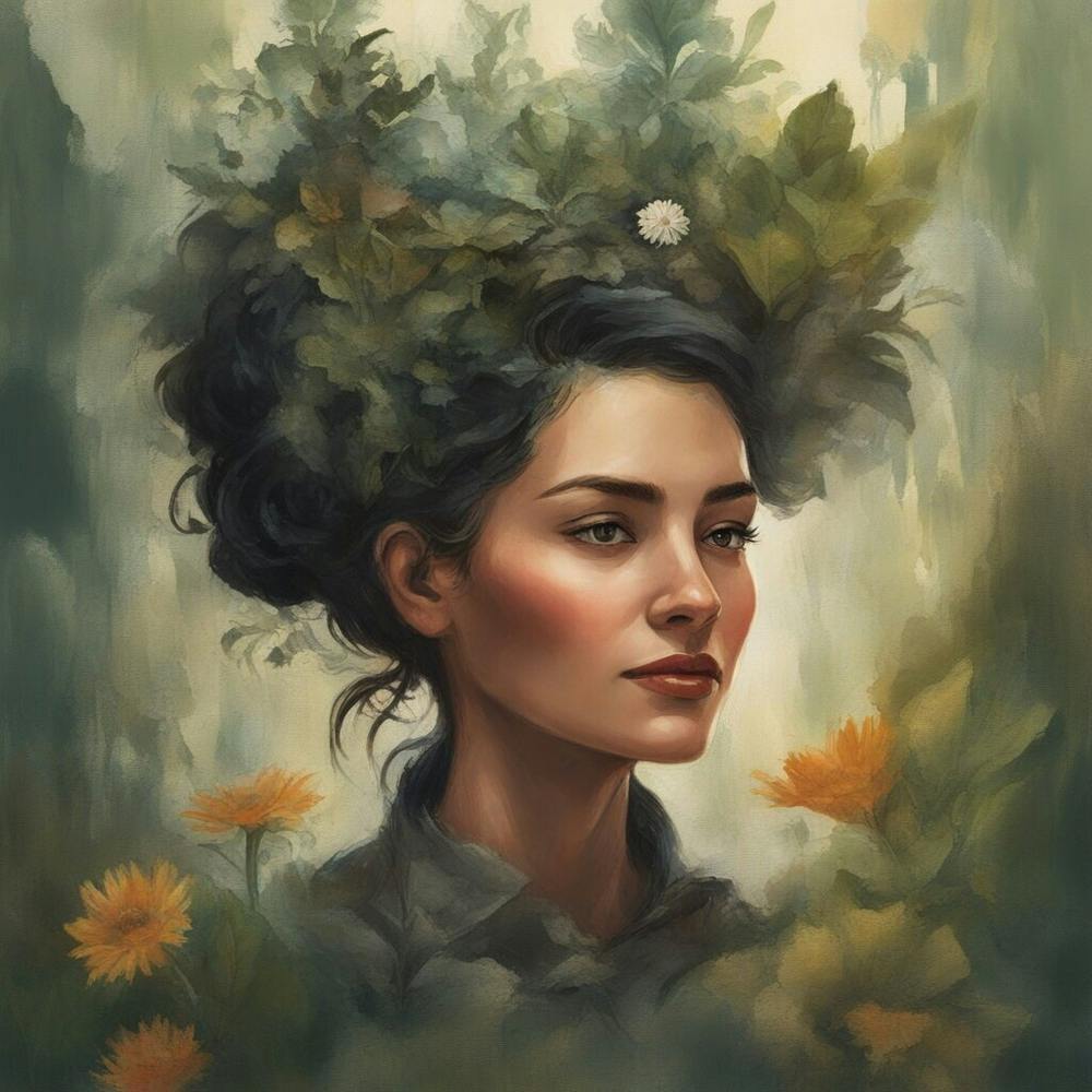 Woman With Flowers On Her Head