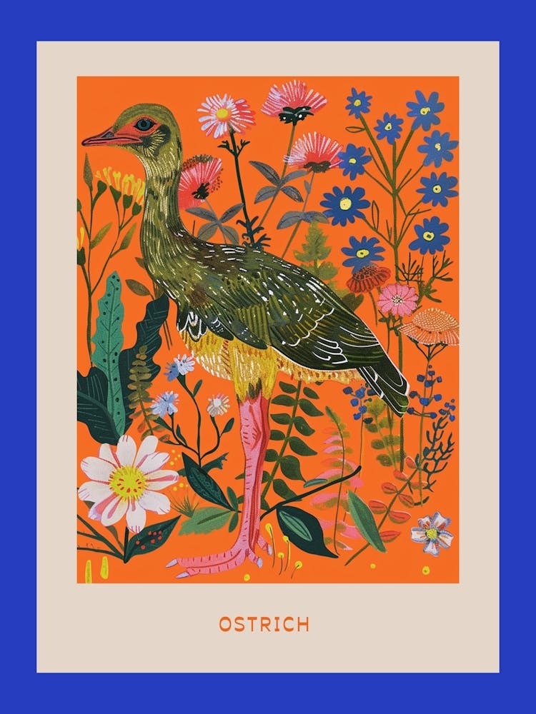 Spring Birds Poster Ostrich 2