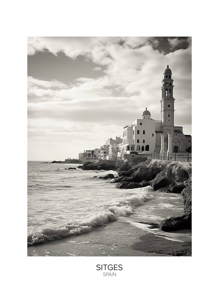 Poster Of Sitges, Spain, Black And White Analogue Photography 2