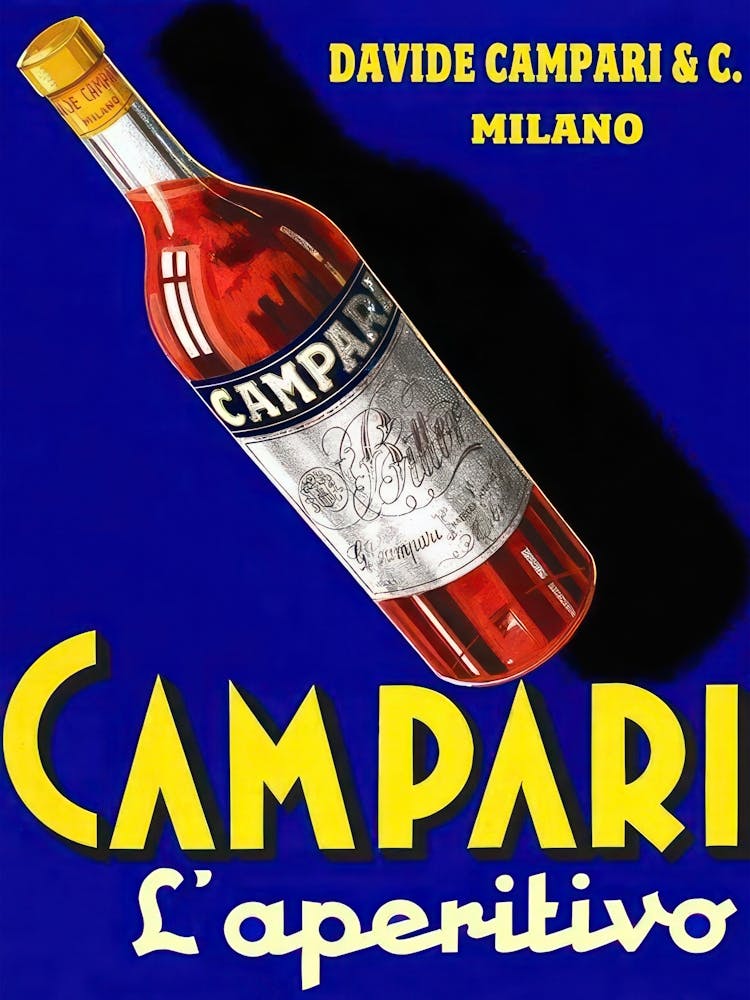 Campari Aperitivo Blue Yellow Bar Cocktails Vintage Bitter