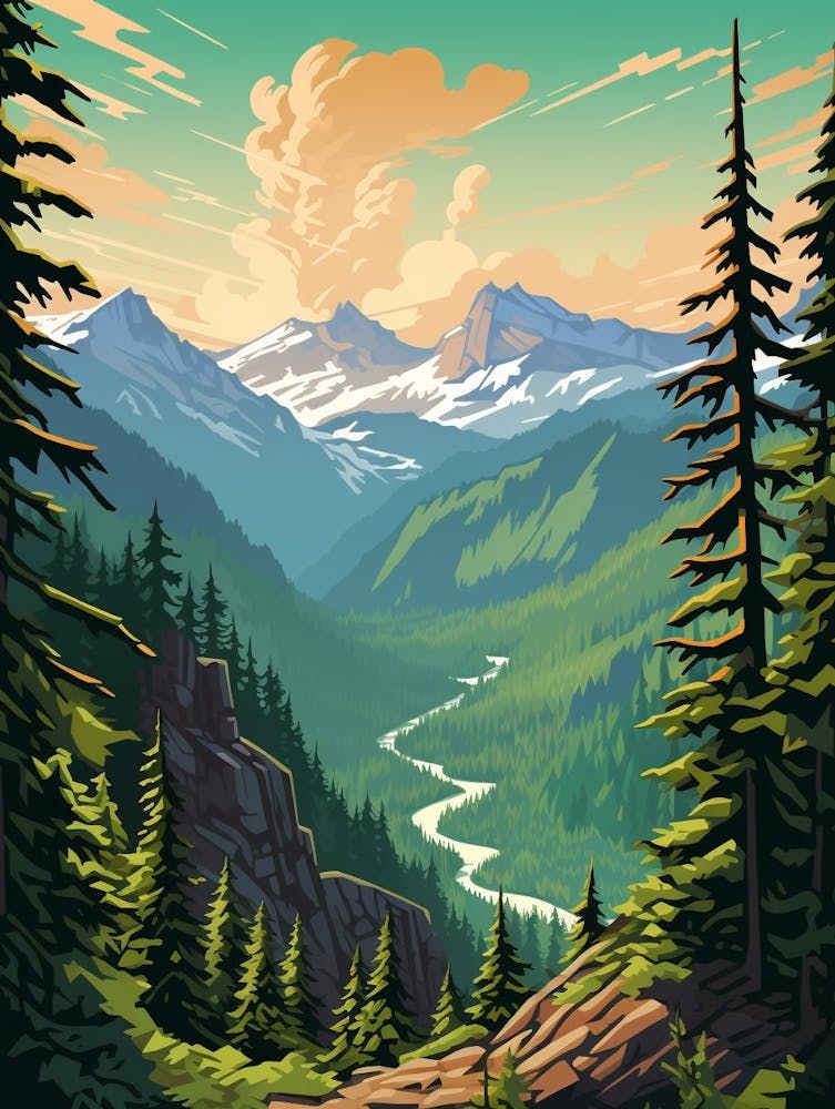North Cascades National Park Retro Pop Art 9