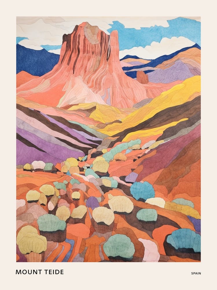 Mount Teide Spain 2 Colourful Mountain Illustration Poster