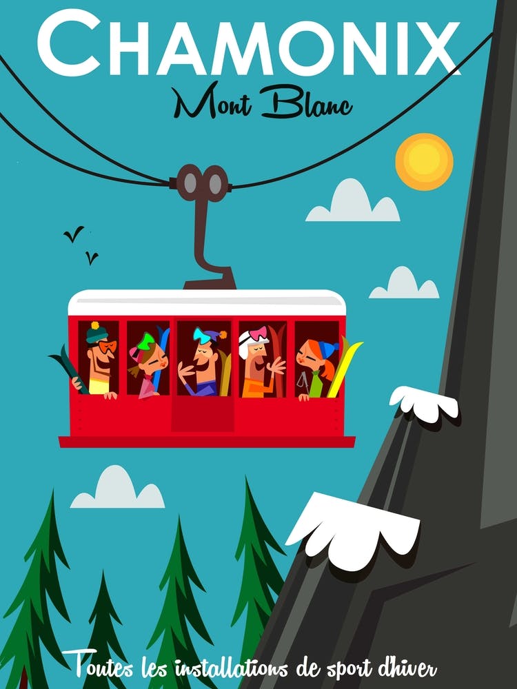 Chamonix Mont Blanc Cable Car Poster Teal