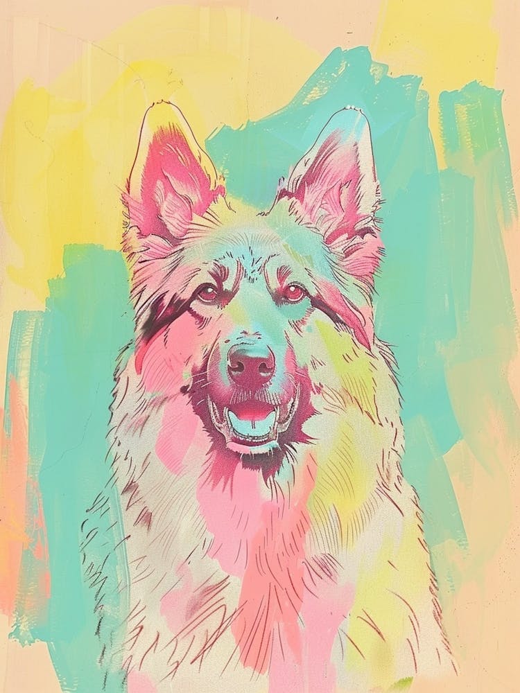 Pastel Keeshond Dog Pastel Line Illustration 2