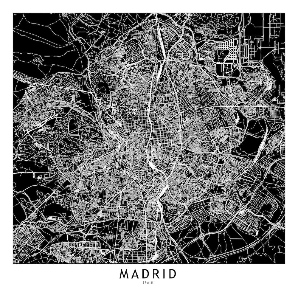 Madrid Carte Noir et Blanc Carrée