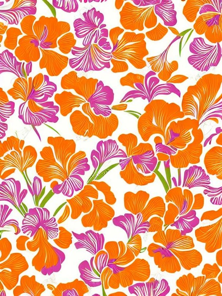 Iris Floral Print Retro Pattern2 Flower
