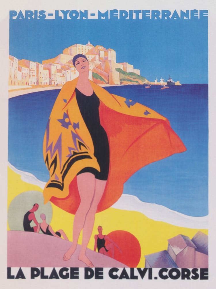 Plage de Calvi France Vintage Travel Poster
