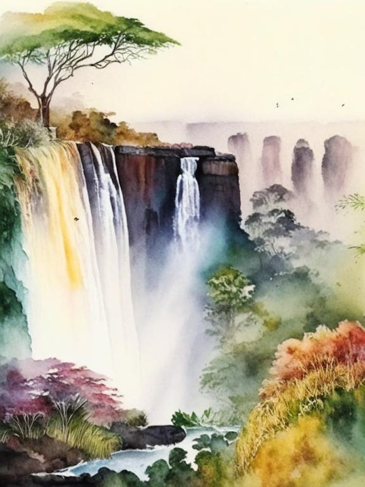 Victoria Falls, Zambia And Zimbabwe Water Colour