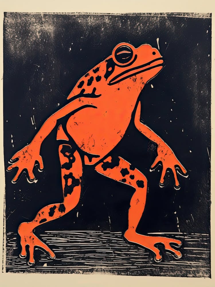 Frog, Woodblock Animal  Drawing 2