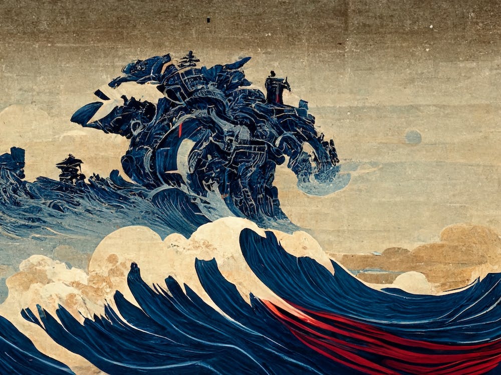 Robot In The Style Of Hokusai