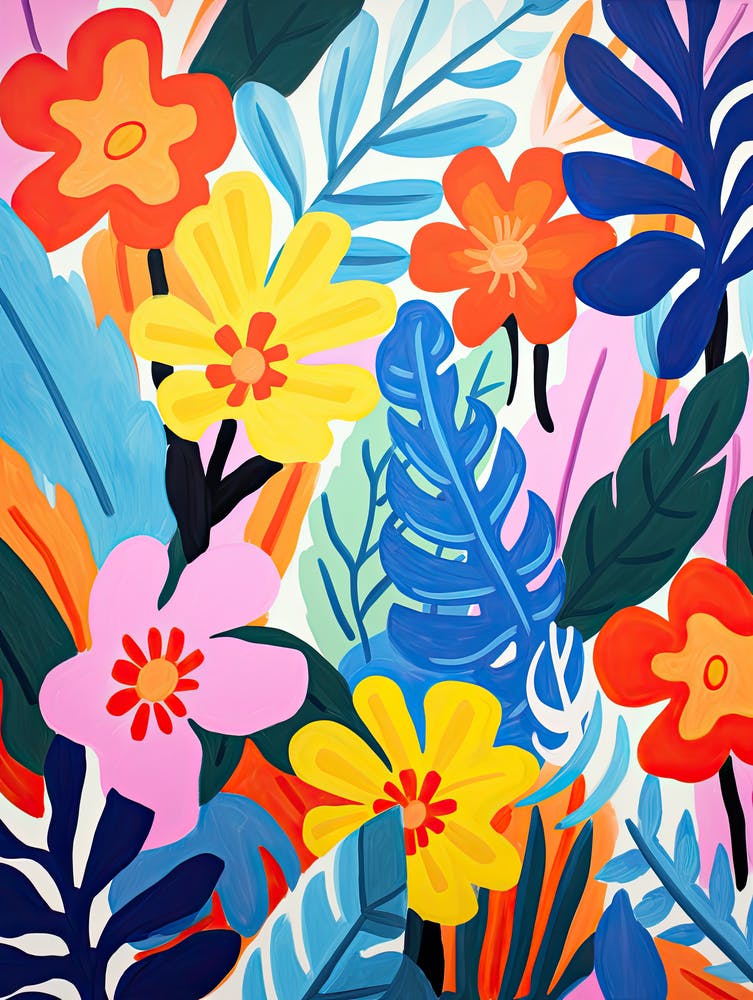 Harmonie des Pétales; Fleur d'Élégance Florale Style Matisse