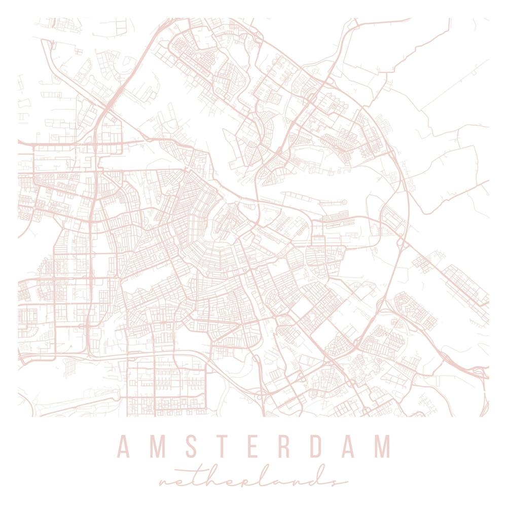 Amsterdam Netherlands Light Pink Minimal Street Map Square