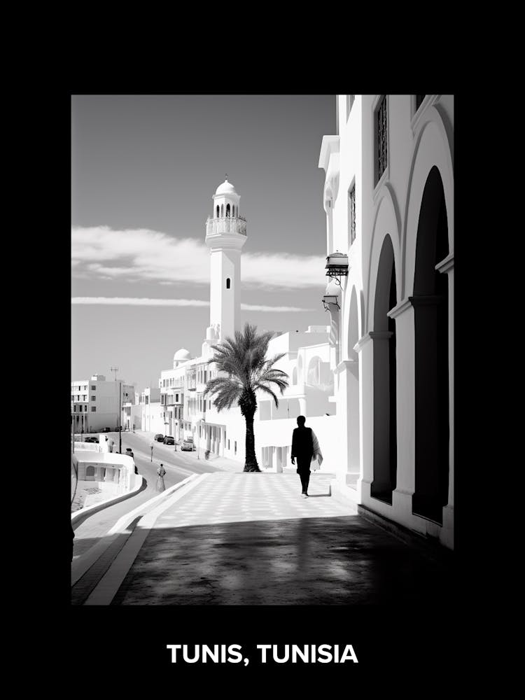 Poster Of Tunis, Tunisia, Mediterranean Black And White Photography Analogue 1