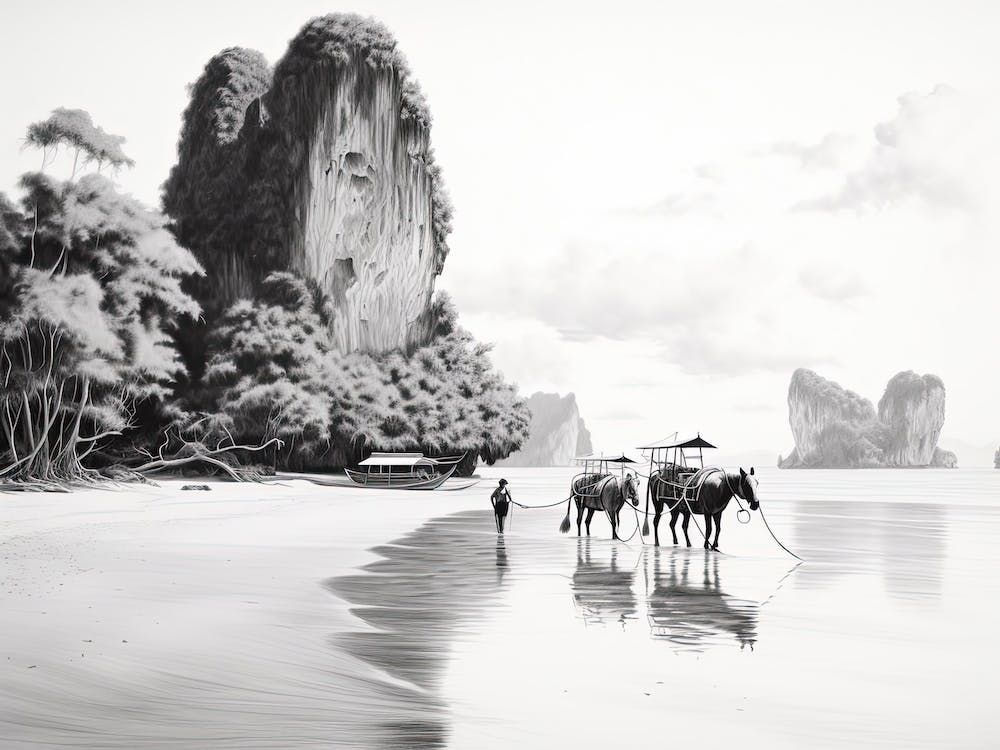 A Horse Oil Painting In Railay Beach, Thailand, Landscape 2