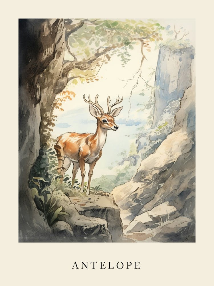 Beatrix Potter Inspired  Animal Watercolour Antelope 1