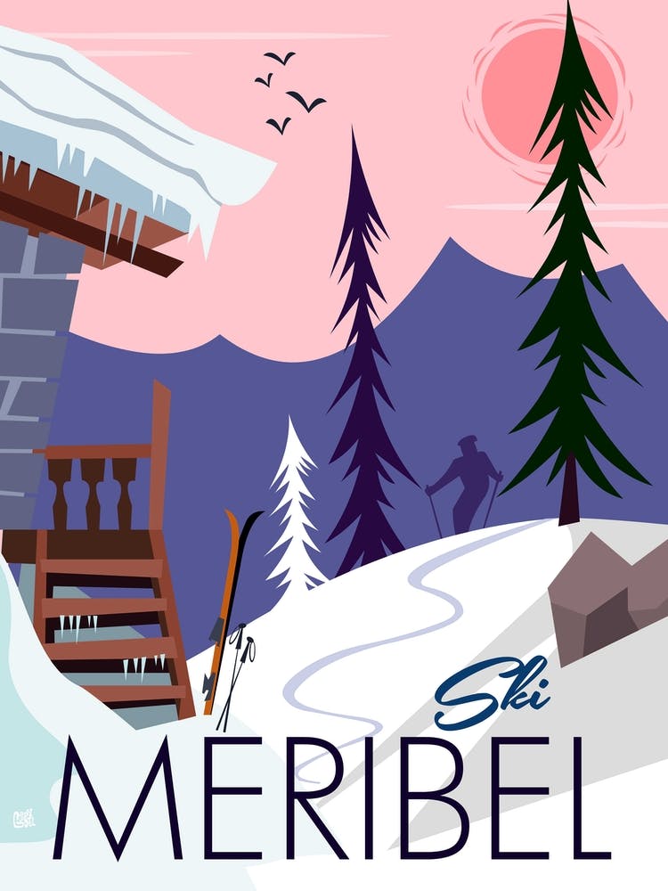 Ski Meribel Poster Pink & Purple
