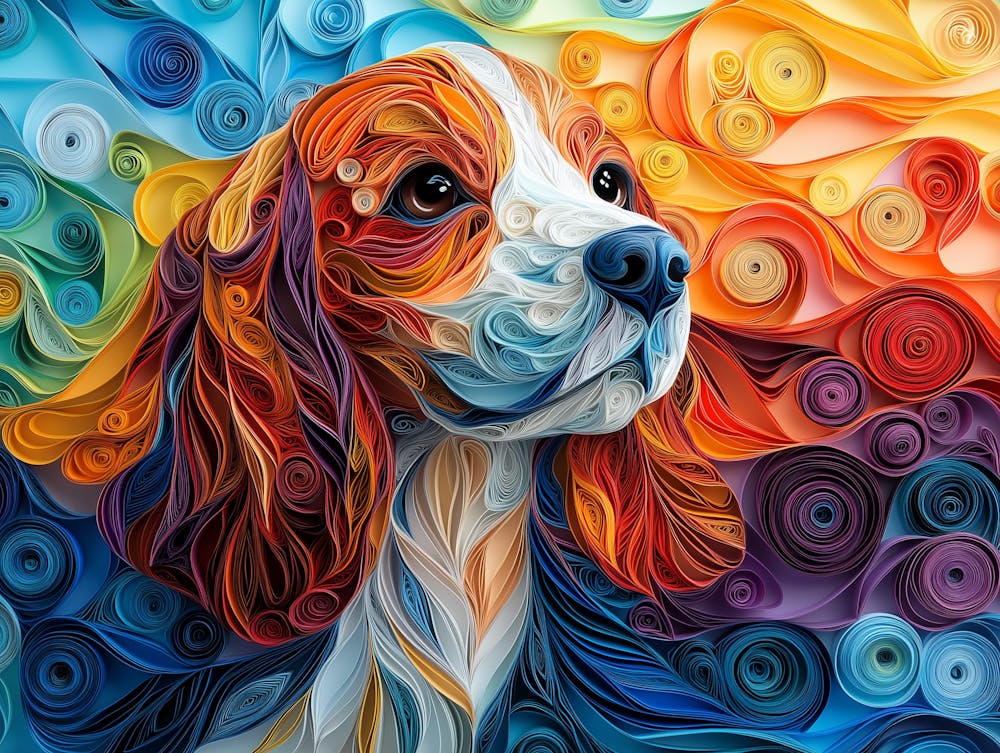 English Cocker Spaniel Paper Quilling Dog Portrait