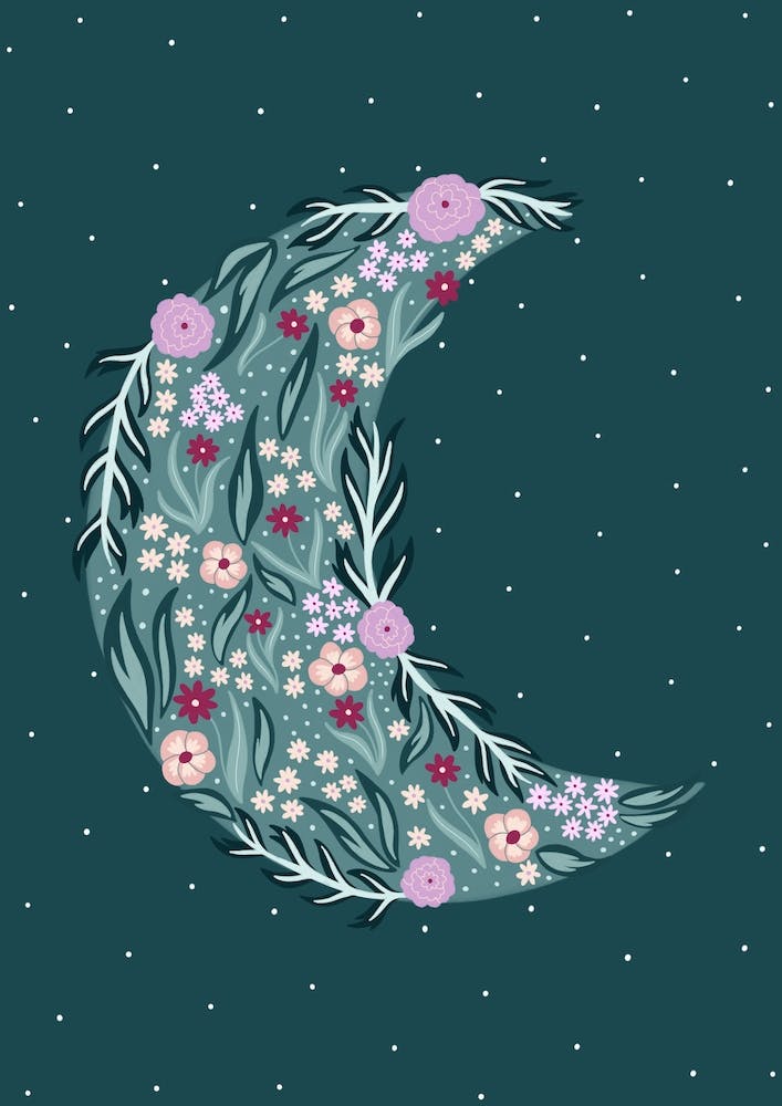 Teal Botanical Moon