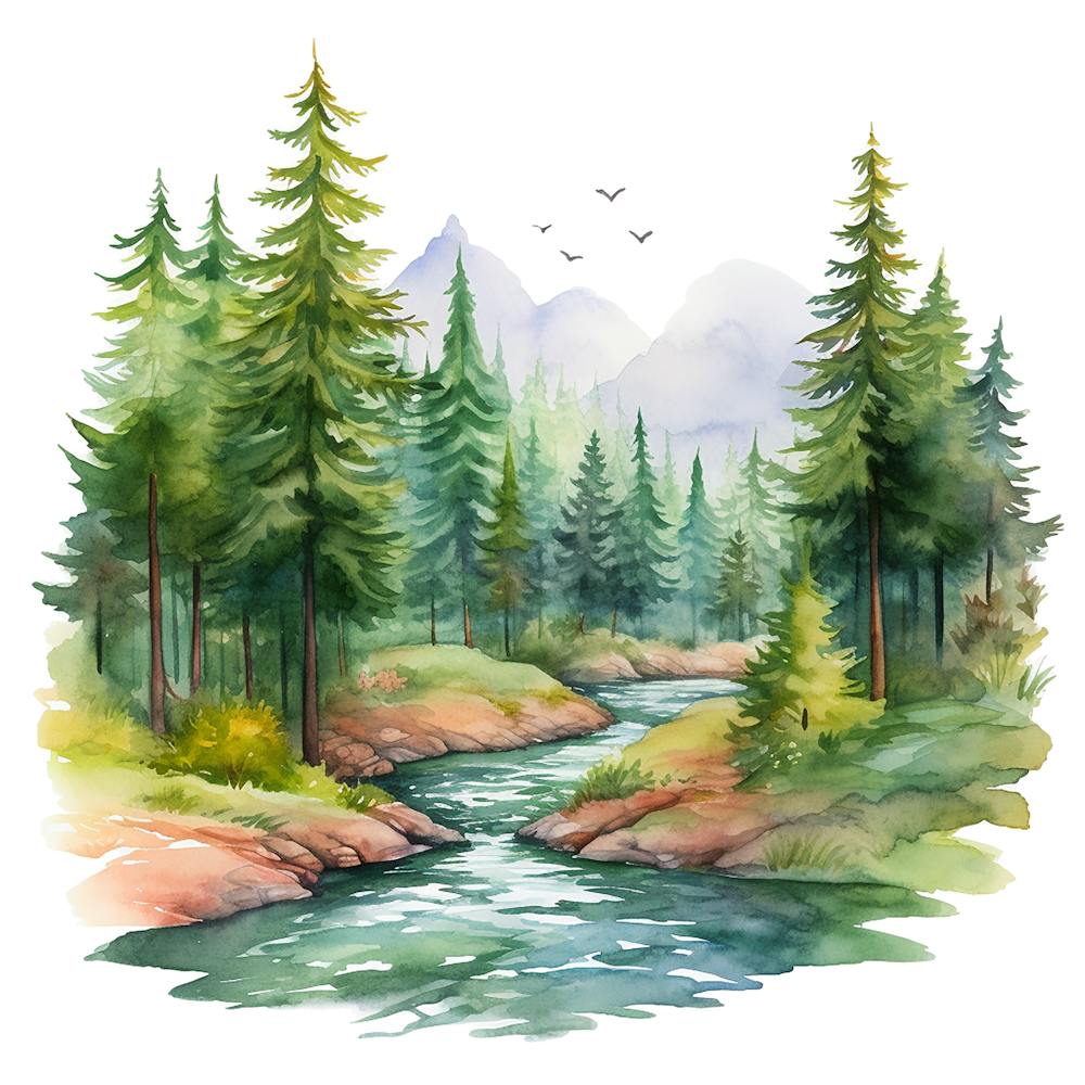 Watercolor Forest Landscape 4