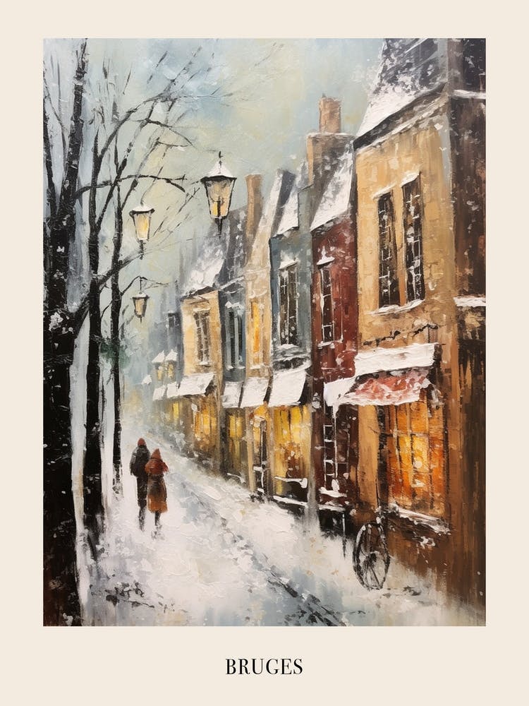 Vintage Winter Painting Poster Bruges Belgium 1