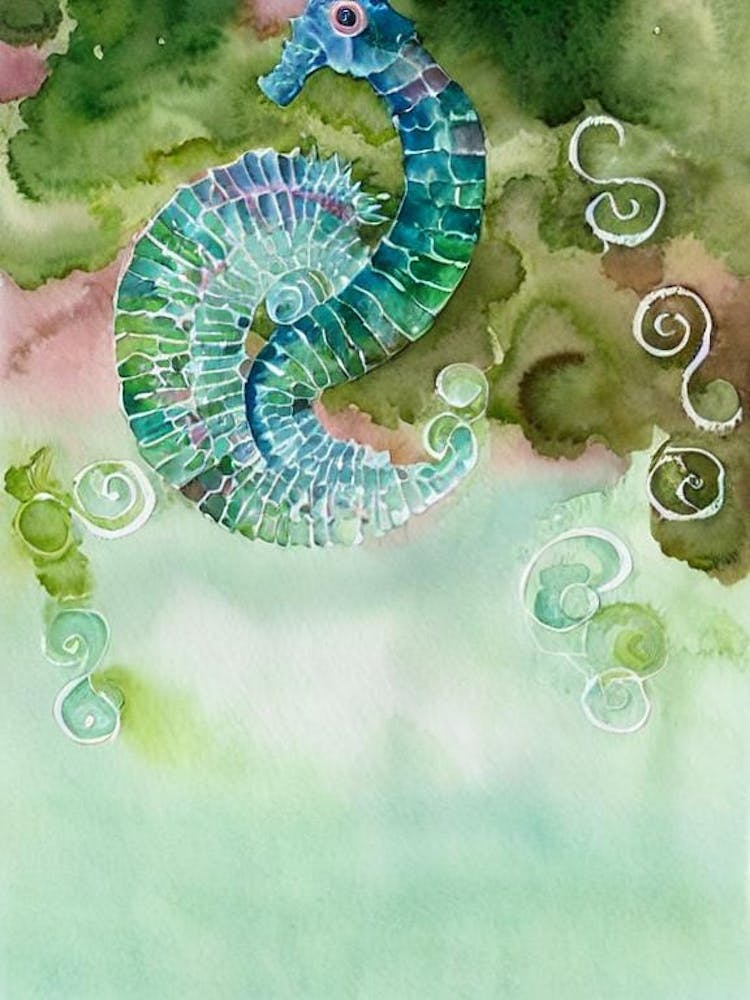 Lined Seahorse Storybook Watercolour