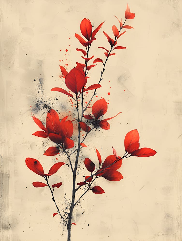 Red Flowers On A Branch