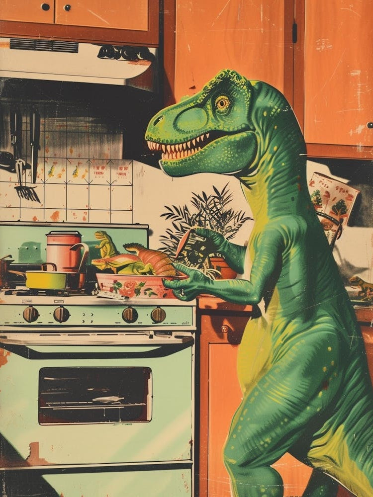 Dinosaur In The Kitchen Retro Abstract Collage 2