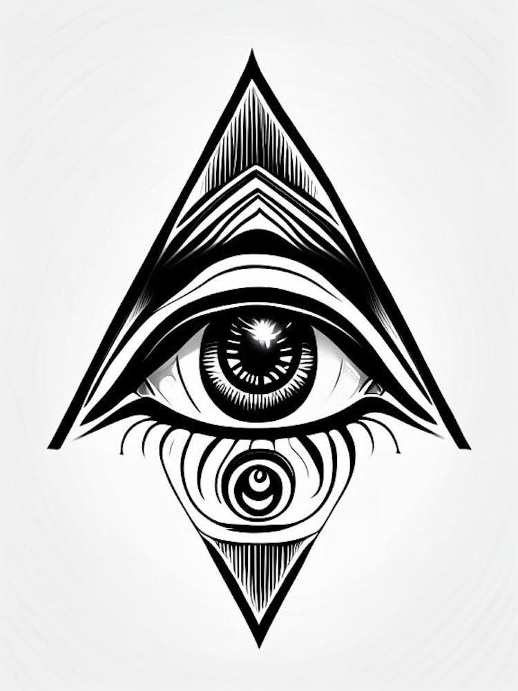 Mysticism, Symbol, Third Eye Simple Black & White Illustration 4