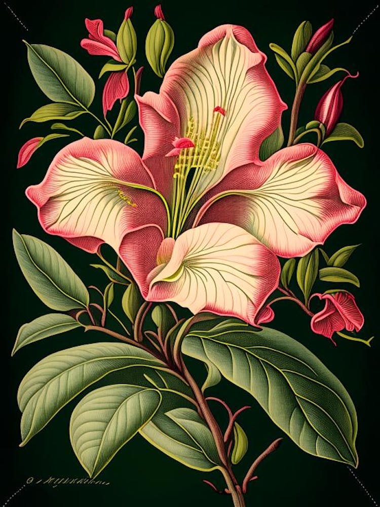 Mandevilla 2 Floral Botanical Vintage Poster Flower