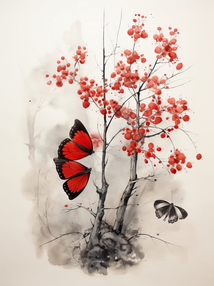 Butterfly, Japanese Brush Painting, Ukiyo E, Minimal 1
