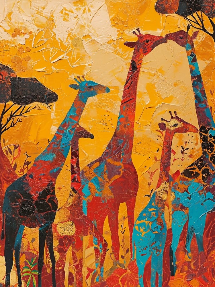 Mustard Textured Giraffe Herd 1